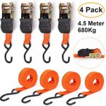 4 Pack Heavy Duty Ratchet Tie Down Straps 4.5 Metre x 25 mm Lashing S Hook 680kg