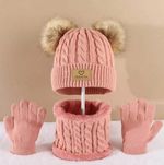 Kids Winter Hat Scarf Gloves Set Warm Knitted Fleece Lined Beanie for Boys Girls