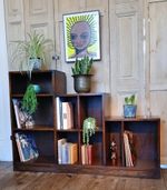 LARGE ART DECO ANTIQUE OAK STEPPED BOOKCASE RECORD CABINET SIDEBOARD VINTAGE