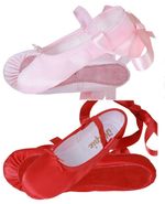 Pink Satin Ballet Shoes Child Adult RED Full Sole Silky Lace/Ribbon Dance Shoe