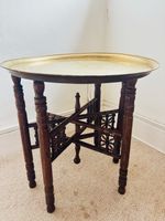 Antique c.1920s Egyptian Revival Brass Tray Table (57cm) Hand-Etched in Cairo