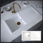 Comite 1 Bowl Inset Kitchen Sink Drainer Waste 1000mm x 500mm,Matt White