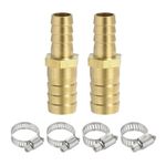 2Pcs 1/2" to 5/8" Brass Hose Barb Reducer with 4 Clamps for Air Water Fuel