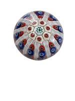 Vintage Millefiori Glass Paperweight Red Blue White Floral Cane Murano Style