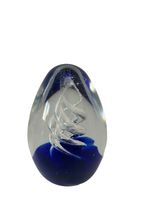Hand-Blown Art Glass Paperweight – Blue & Clear Swirl Glossy Glass
