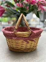Honey Wicker Shopper Shopping Basket with Red Gingham Liner Fold Flat Handles