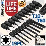 IMPACT Torx Bit Socket Set Short & Long Key Star TX Sockets S2 Steel T10 - T60