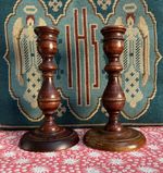 Pair Antique Edwardian Turned Oak Candlesticks Candle Holders 20cm Tall