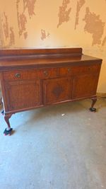 Wood Brown Sideboard 3 Doors 2 Drawers Freestanding Raised Panel Hinged