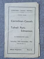 1951-1952 Corinthian Casuals v Tufnell Park-Edmonton Isthmian League Programme
