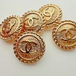 6 Authentic stamped Vintage Gold Chanel buttons 21mm classic CC, Shank back.