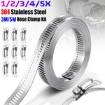 3M/5M DIY Jubilee Clips Kit - 304 Stainless Steel Hose Clamp Roll with Fasteners