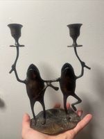 Vintage Solid Bronze Brass Frog Candlestick Holder