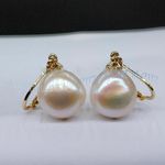 Genuine Natural 12-13mm South Sea White Baroque Pearl Dangle Earrings 14k Gold
