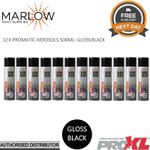 12 X PROMATIC GLOSS BLACK AEROSOL GB500 500ML - TOPCOAT TRADE SPRAY 