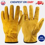 10p Yellow Leather Safety Work Gloves Truck Driver Builders Glove Gardening Grip