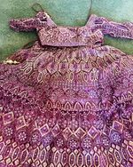 Women's Purple wedding  Embroidered Lengha Set Long Sleeve Top & Skirt M size