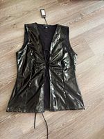 PrettyLittleThing Black Lace-Up Top UK 12 Regular Fit