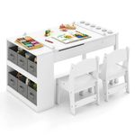 2 in 1 Art Table and Easel Set with 2 Chairs, Liftable Tabletop & Large Storage