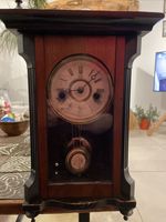 Vintage antique Brown Wood Glass Front pendulum Chime Mechanical Wall Clock