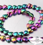 PREMIUM QUALITY RAINBOW HEART HEMATITE BEADS 8mm 20 per bag HEM32