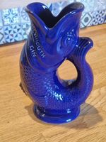 Vintage WADE Ceramics Plymouth Gin Gluggle Jug  Cobalt Blue Fish Pitcher Vase