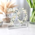 Personalised Happy 70th Birthday Gift Plaque, 70th Floral Birthday Gift For Her