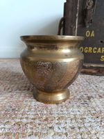 Vintage Indian Brass Floral Planter Plant Pot