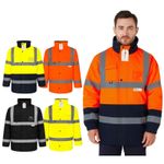 Hi Vis Parka Jacket Waterproof Thermal Fleece Lined Reflective Winter Work Coat