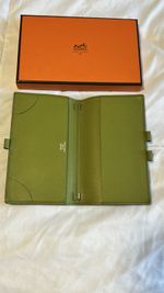 HERMÈS Agenda PM Notebook Cover Green Leather Silver Hardware With Box