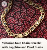 Antique victorian gold bracelet with natural pearls & sapphire charm