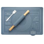 Wooden Rolling Pin Silicone Baking Mat Set 40x60cm Non Stick Pastry Mat Kit