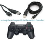 3M Long Play & Charge Cable for PS3 Controller GamePad Pad Charging Charger Lead