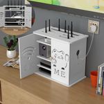 Wall Hanging Wifi Router Storage Shelf TV Set-top Decor Box Double Door Shelf
