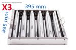 3x Canopy Grease Baffle Filter Stainless Steel Kitchen Extraction Hood 495x395mm