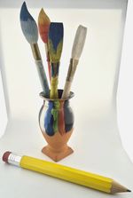 Giant Wood Paintbrushes & Pencil in Terracotta Paintpot Ornament Art Studio