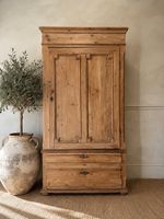 Antique Victorian Rustic Pine Wardrobe Cupboard Linen Press
