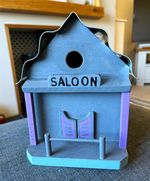 Saloon Themed Wooden Bird House Metal Roof 25mm hole for small bird blue tit etc