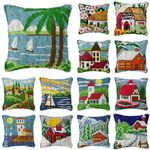 Latch Hook Kits House Sea View DIY Pillowcase Crochet Yarn Cushion Rug Crafts