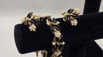 Vintage Coro Jewelry Set Bracelet Earrings Black Enamel Faux Pearl Floral