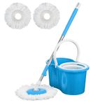 MAGIC MOP SPIN BUCKET SET 2 HEADS 360° ROTATING STEEL MICROFIBER FLOOR DRY