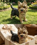 Realistic Yorkshire Terrier Dog Statue Resin Ornament Indoor Outdoor Garden