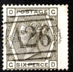 QV  NICE USED 6D GREY PLATE 13 A26 CANCEL OF GIBRALTAR.