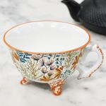 Tropical Floral Themed Ceramic Tea Cup – Vintage Style 3 Footed Teacup 250ml