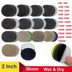 60 - 10000 Grit 2 Inch Round Sandpaper Sanding Disc 50mm Wet & Dry Flocking Disc