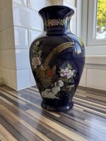 Eiho Cobalt Blue Japanese Vase With Peacock Design