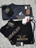 Rokker Revoltion AAA straight motorcycle jeans in blue W34 L34 Complete Set. New