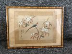 Vintage Chinese Silk Painting - Bird & Pear Blossoms - Framed & Signed