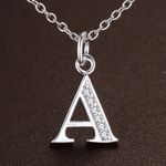 925 Sterling Silver Initial Letter Pendant Necklace A-Z Zircon Women Gift