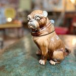 Antique Majolica Pug Dog Tobacco Jar Figural Ceramic Humidor VTG